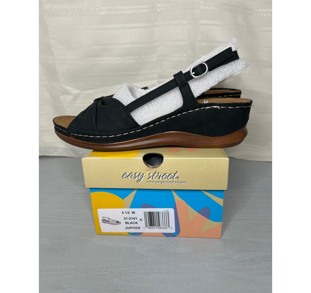 Easy Street Jupiter Slingback Comfort Sandals Black Womens Size 9.5